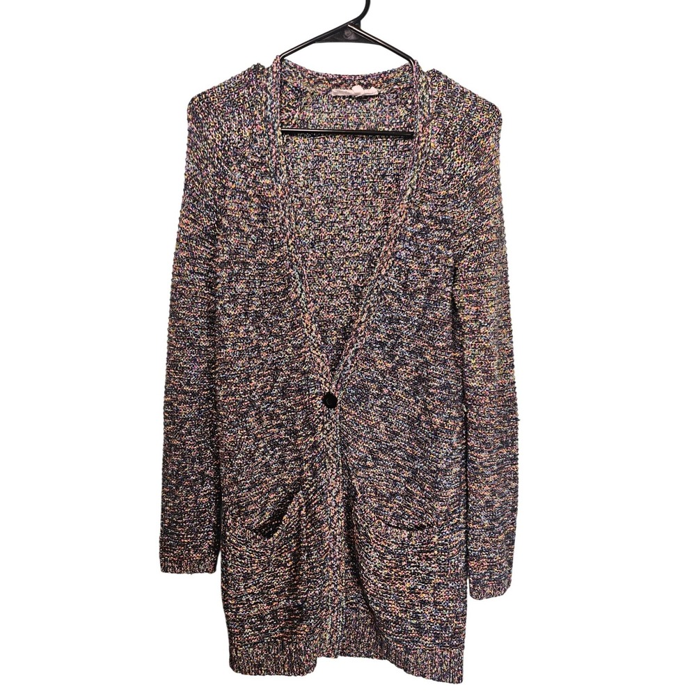 BCBG Multicolor Long Knit Cardigan Sweater M/L Pockets Button Cozy Casual‎ Chic